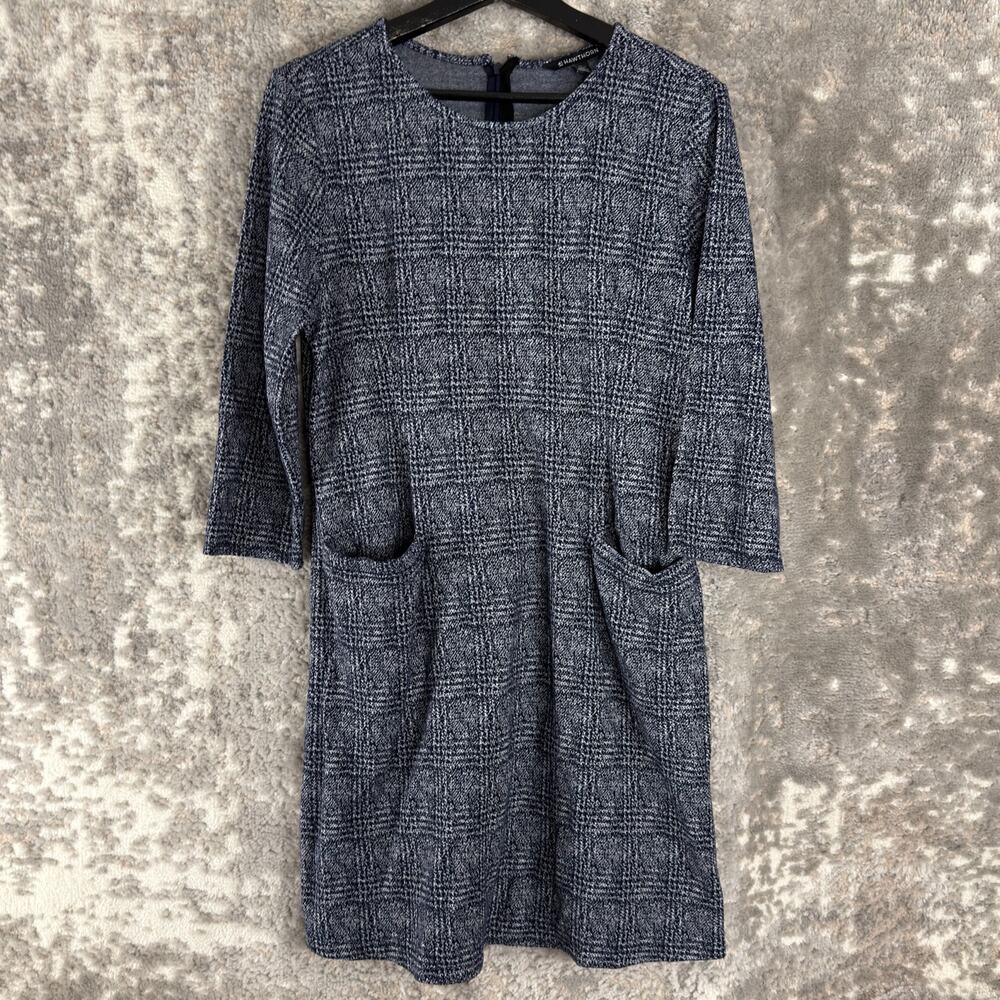 41 Hawthorn Petite Size PL Plaid Casual Mini Shirt Dress Pocket Zip Stretch Navy